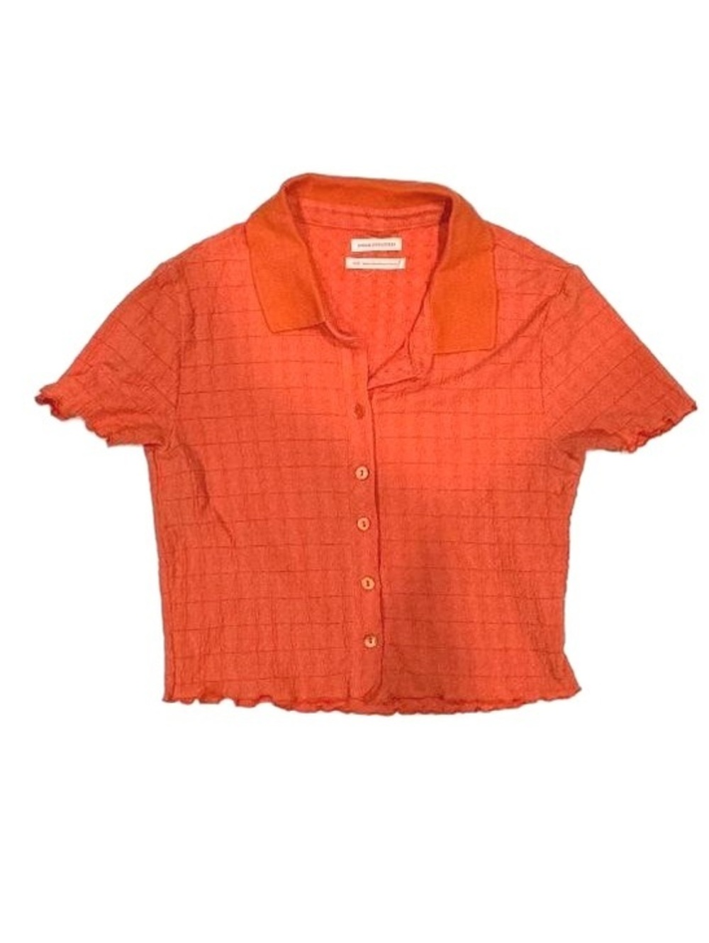 Urban Outfitters Orange Smocked Textured Button Front Polo Crop Top Medium